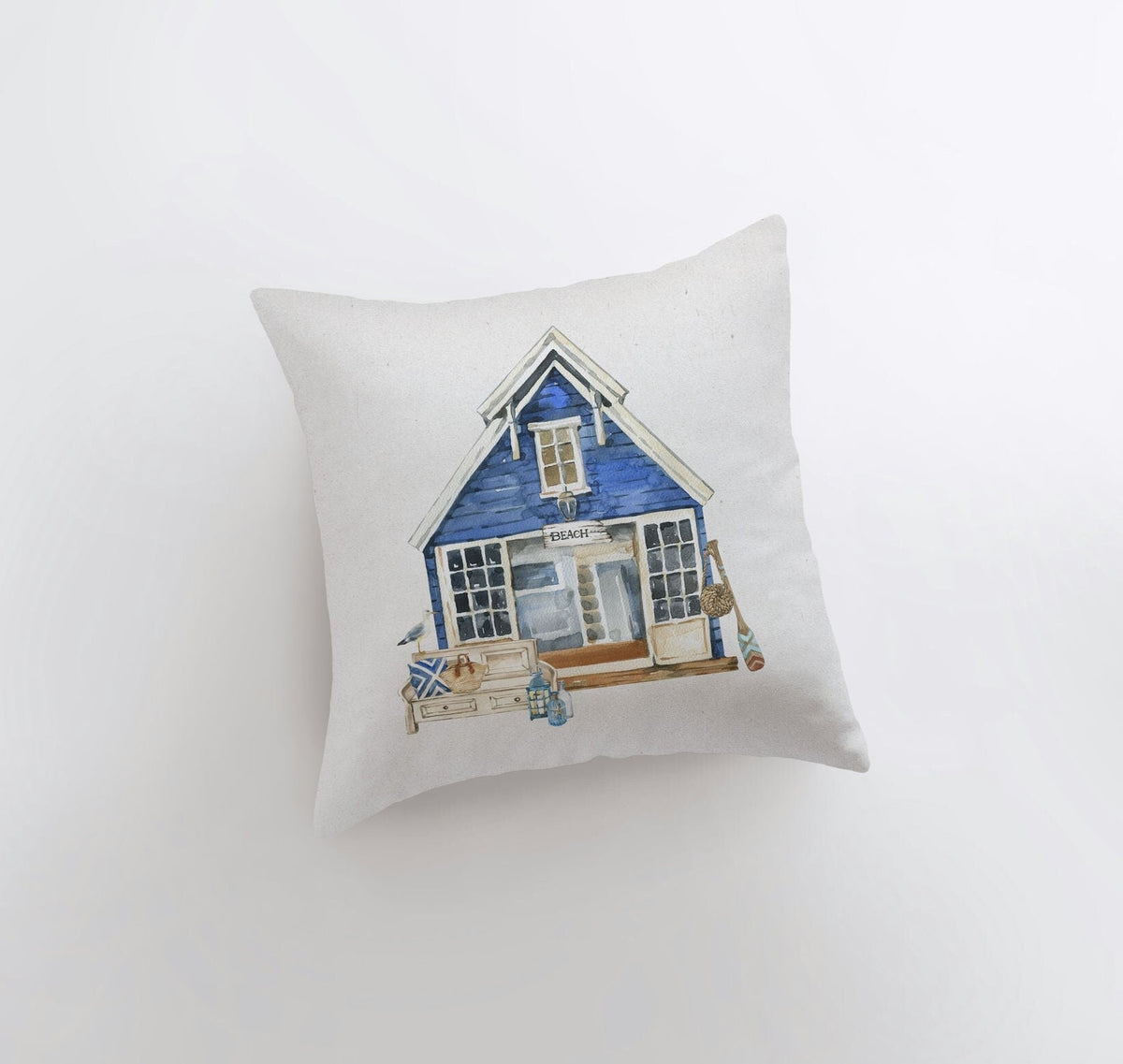 Watercolor Beach House Pillow Cover