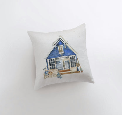 Watercolor Beach House Pillow Cover
