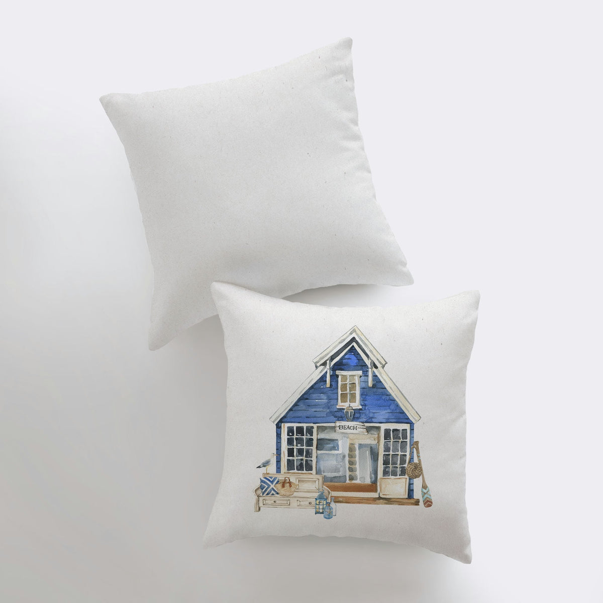 Watercolor Beach House Pillow Cover