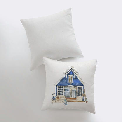 Watercolor Beach House Pillow Cover