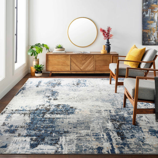 Modern Artistic Area Rug – Campsall Collection in Soft Blue and Gray Tones
