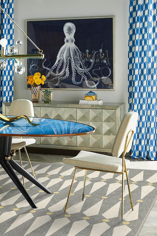 Designer Grey and Cream Geometric Rug with Yellow Accents – Jonathan Adler