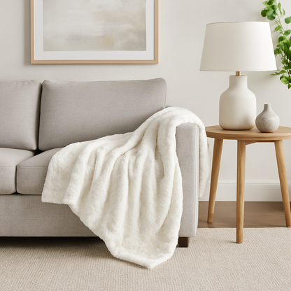 Luxury Embossed Rose Faux Fur Throw with Sherpa Backing