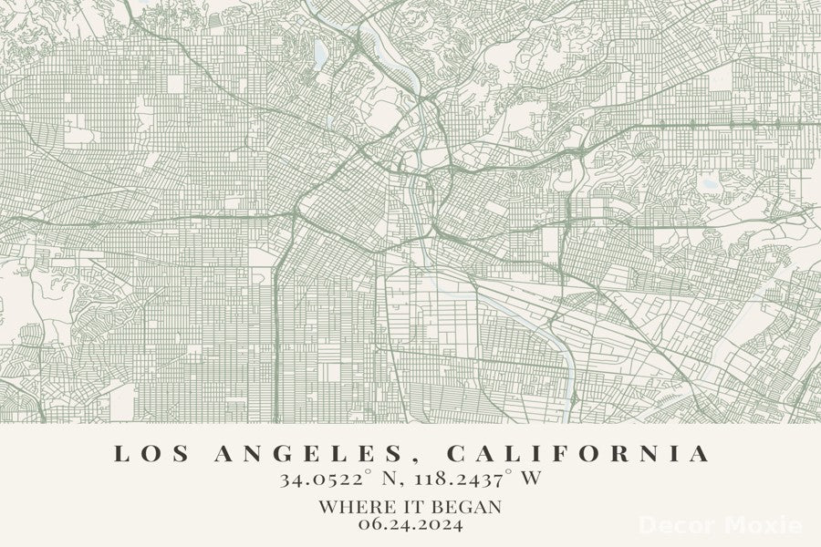 Map of Los Angeles, California with coordinates and date text.