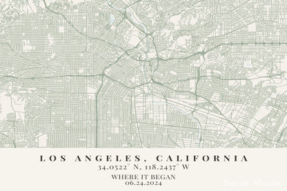 Map of Los Angeles, California with coordinates and date text.