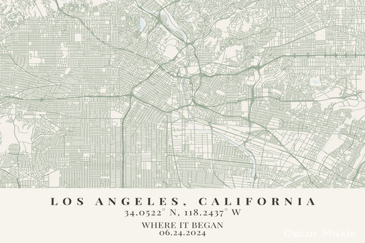 Map of Los Angeles, California with coordinates and date text.