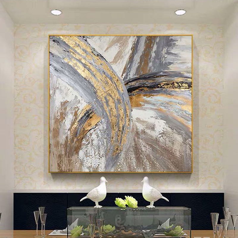 Luxury Hand-Painted Gold & Gray Abstract Oil Painting on Canvas