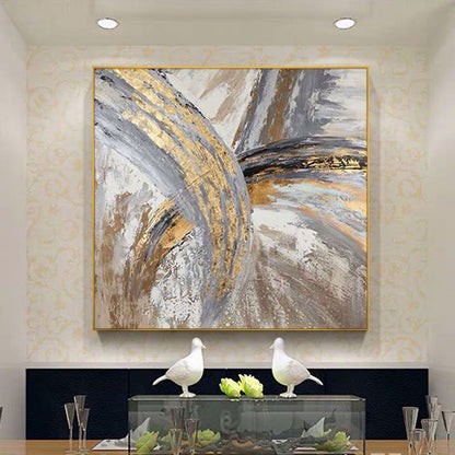 Luxury Hand-Painted Gold & Gray Abstract Oil Painting on Canvas
