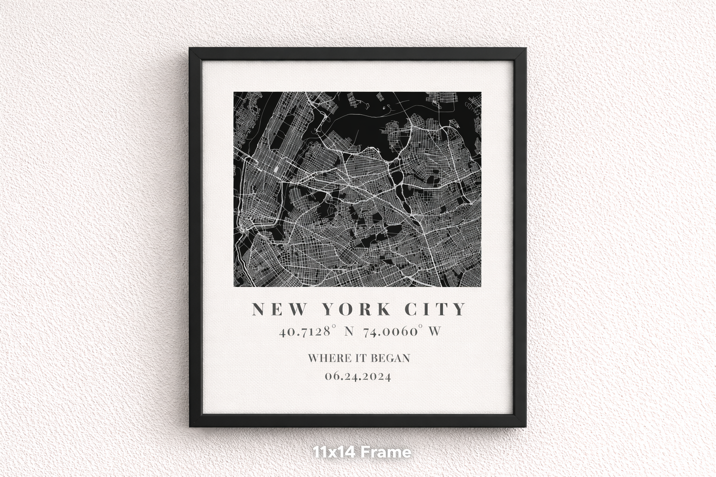 Custom New York City Map Print – Personalized Wall Art Black Version