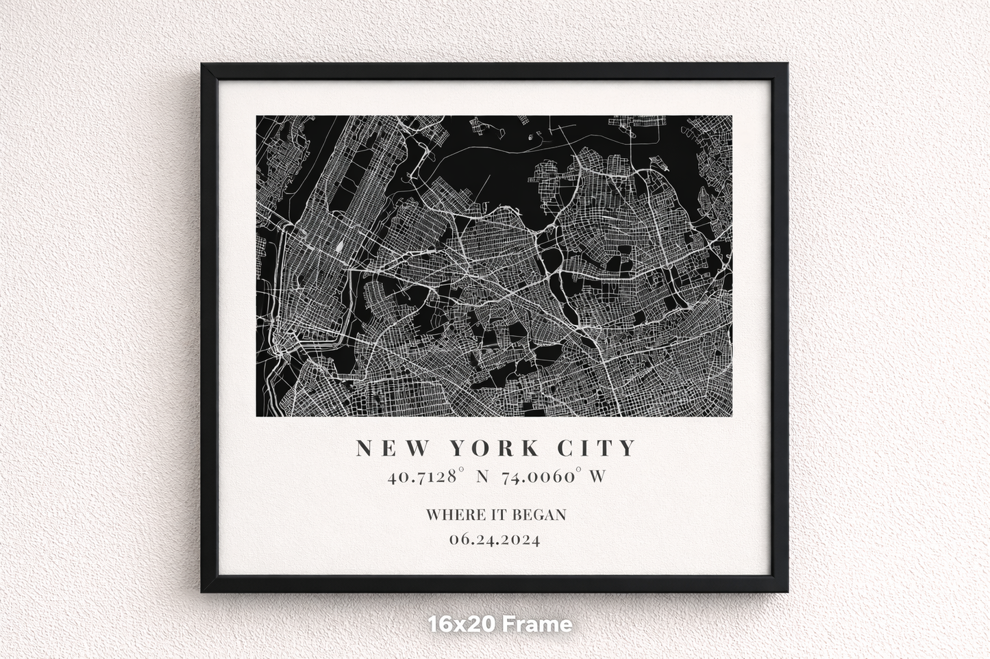 Custom New York City Map Print – Personalized Wall Art Black Version