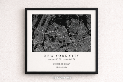 Custom New York City Map Print – Personalized Wall Art Black Version