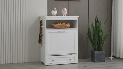 Dog & Cat Feeding Cabinet with Food Storage and Side Table Design