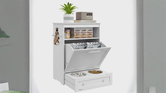Dog & Cat Feeding Cabinet with Food Storage and Side Table Design