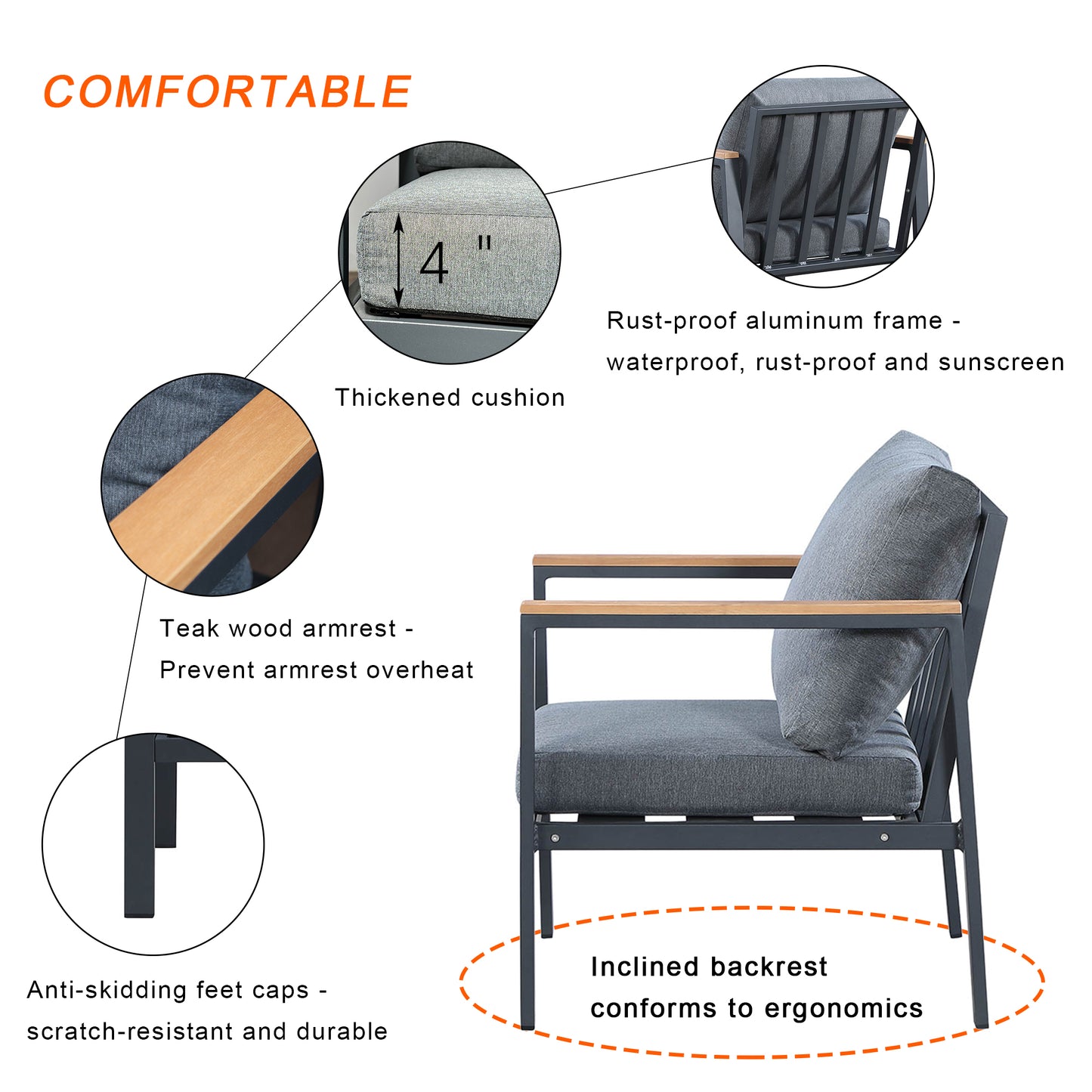 HIGOLD Rossio 4-Piece Outdoor Sectional Set - Matte Charcoal & Teak