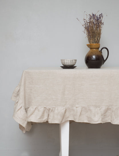 Rustic Ruffled Linen Table Cover – Wedding & Dining