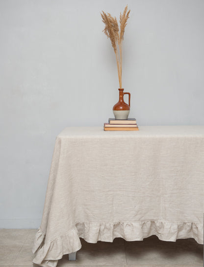 Rustic Ruffled Linen Table Cover – Wedding & Dining