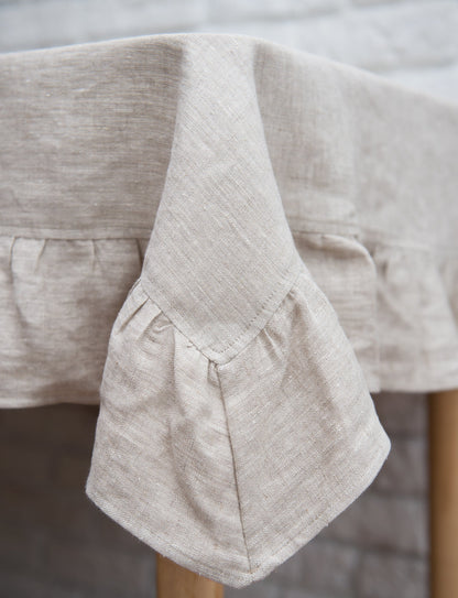 Rustic Ruffled Linen Table Cover – Wedding & Dining