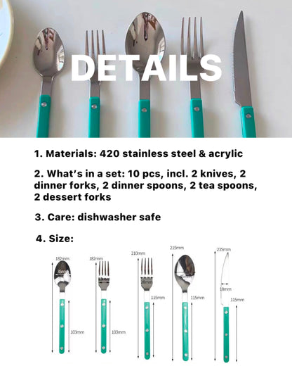 10 Pcs Modern French Rivet Cutlery Set - Bistrot Style Flatware