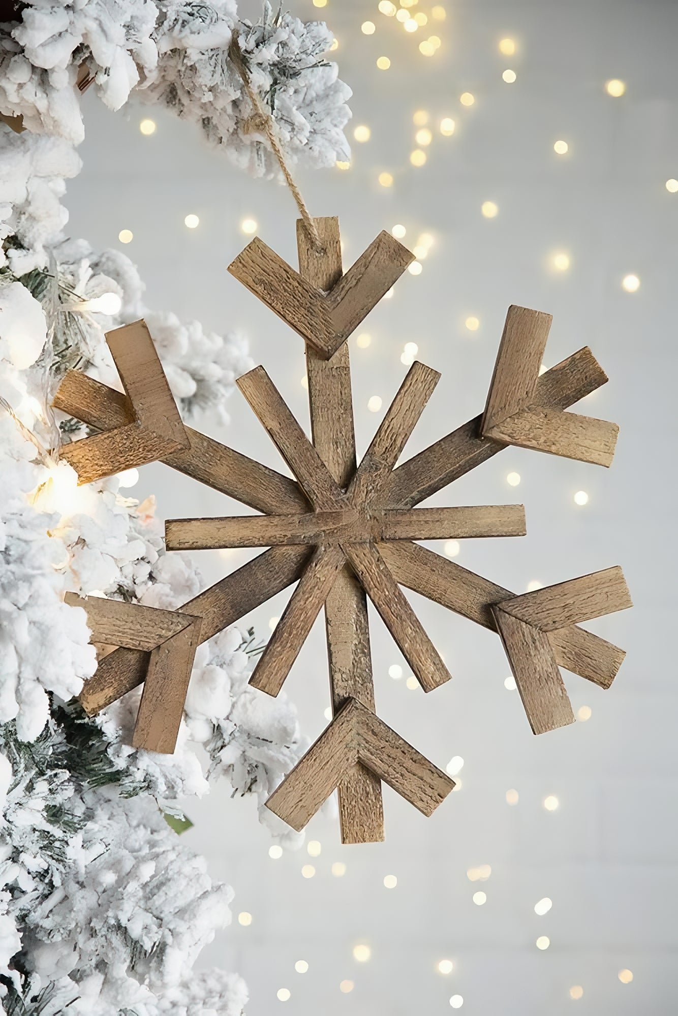 Rustic Fir Wood Snowflake Christmas Ornament - 17.7" x 17.7", Set of 2