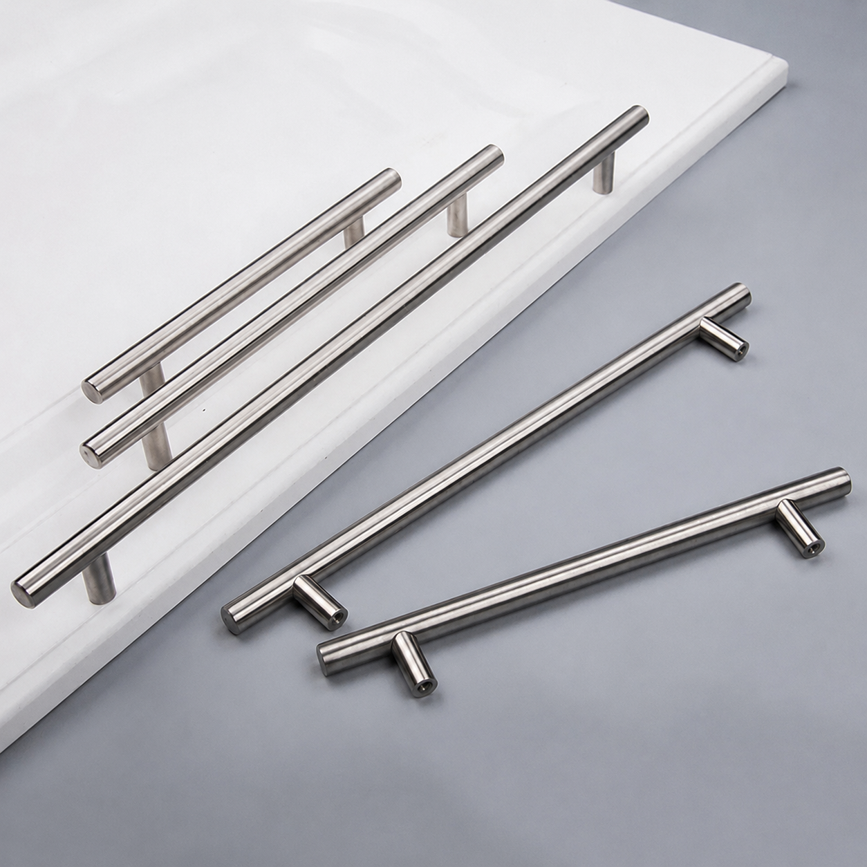 Brushed Stainless Steel T-Bar Cabinet Pulls – 2" to 24"