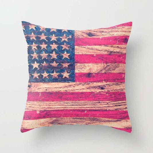 Vintage Pink Patriotic American Flag Retro Wood 18" Pillow Bundle